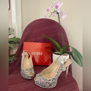 Guess Snakeskin Print Open Toe Slingbacks- Sz 8